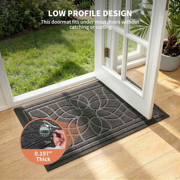 Dark Gray Flora 2 x 3 ft. Anti-Slip Rubber Floor Mat, Durable Rectangular Entryway Doormat Outdoor Area Rug