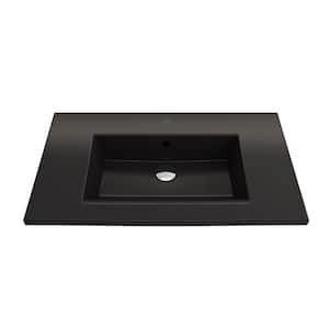 Ravenna Matte Black 32.25 in. 1-Hole Fireclay Rectangular Wall-Mounted Sink with Overflow
