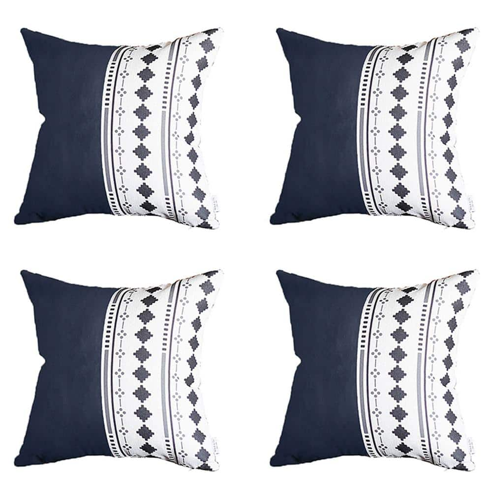 Navy Blue Boho Handcrafted Vegan Faux Leather Square Abstract Geometric 17 in. x 17 in. Throw Pillow Cover (Set of 4) -  MIKE & Co. NEW YORK, S493146947092