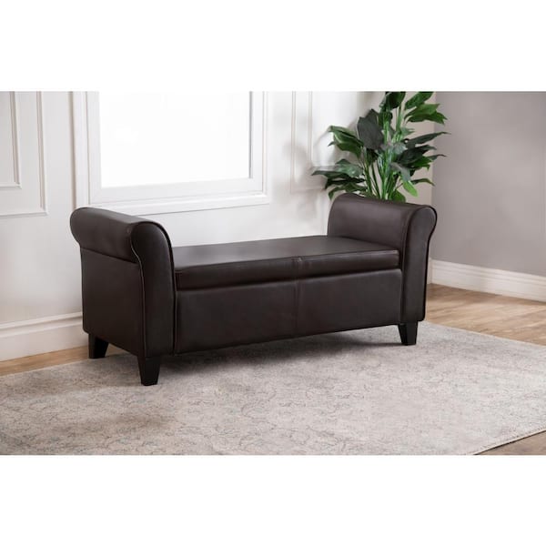 DEVON & CLAIRE Hartford Brown Leather Storage Ottoman Bench
