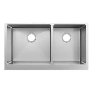 Crosstown 36in. Farmhouse/Apron-Front 2 Bowl 16 Gauge  Stainless Steel Sink Only and No Accessories