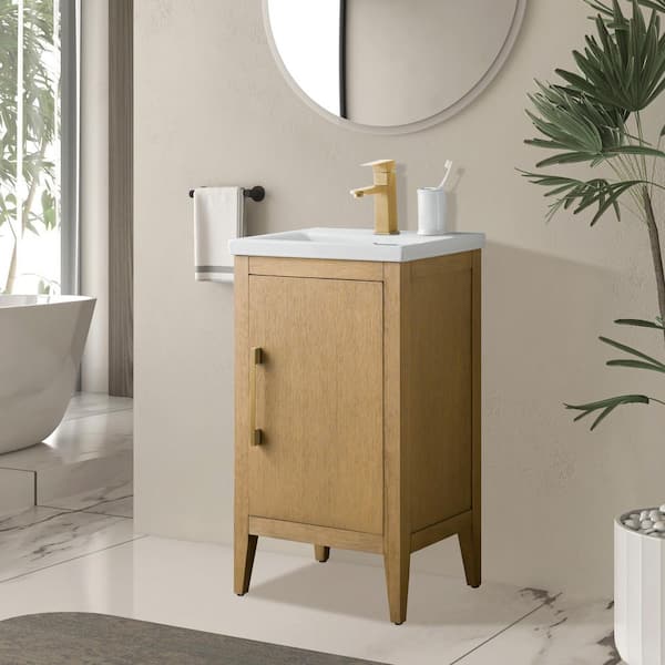 20 in. W x 15.8 in D x 34 in. H Single Sink Bathroom Vanity Cabinet in Natural Oak with Ceramic Top
