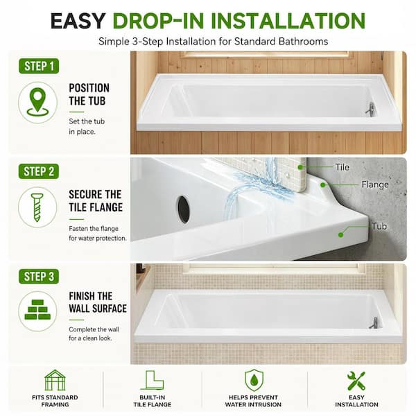 Zeafive Dor 54 in. x 32 in. Rectangular Acrylic Soaking Drop-In