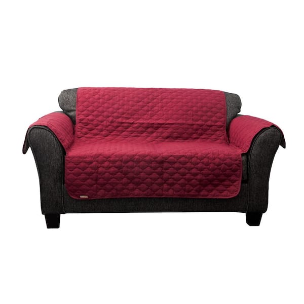 QuickFit Reynold Water Resistant Garnet-Natural Fit Polyester Fit Loveseat Slip Cover