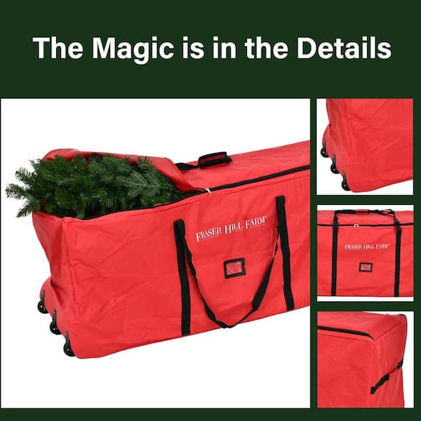 Red Christmas Tree Storage Bag for Artificial Trees Up to 9 ft. Tall -  Rolling Wheeled Canvas Tote with Zipper Closure 836091VEW - The Home Depot