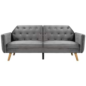 78.74 in. Width Gray Velvet Twin Size Sofa Bed