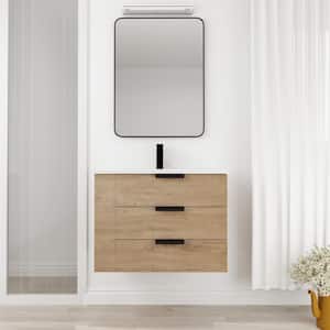 30 in. W Modern Floating Wall Mounted Bathroomg Vanity with Sink, 3 Drawers and Left Side Shelf in Wooden