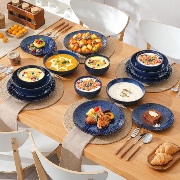 MALACASA 16-Piece Blue Stoneware Dinnerware Set (Service for 4