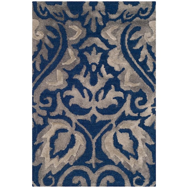 SAFAVIEH Dip Dye Navy/Gray Doormat 2 ft. x 3 ft. Medallion Area Rug ...