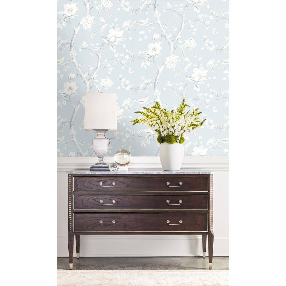 Southport Floral Blue Frost and Cove Gray Vinyl Wallpaper