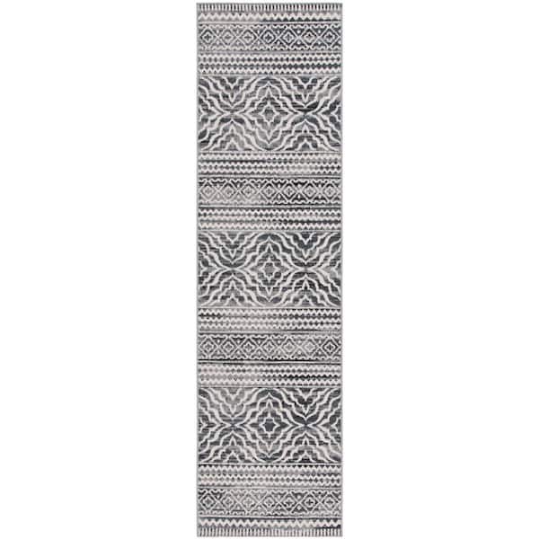 Odyssey 2 ft. x 8 ft. Black/Ivory Striped Geometric Runner Rug