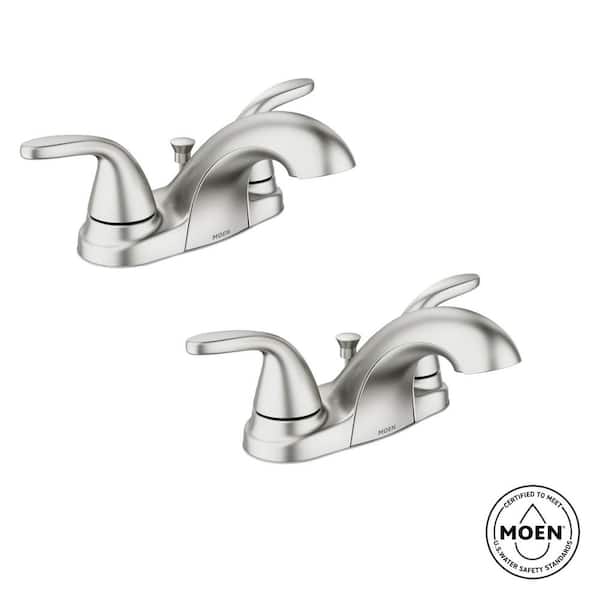 MOEN Adler 4 in. Centerset 2-Handle Bathroom Faucet in Spot Resist Brushed Nickel (2-Pack)