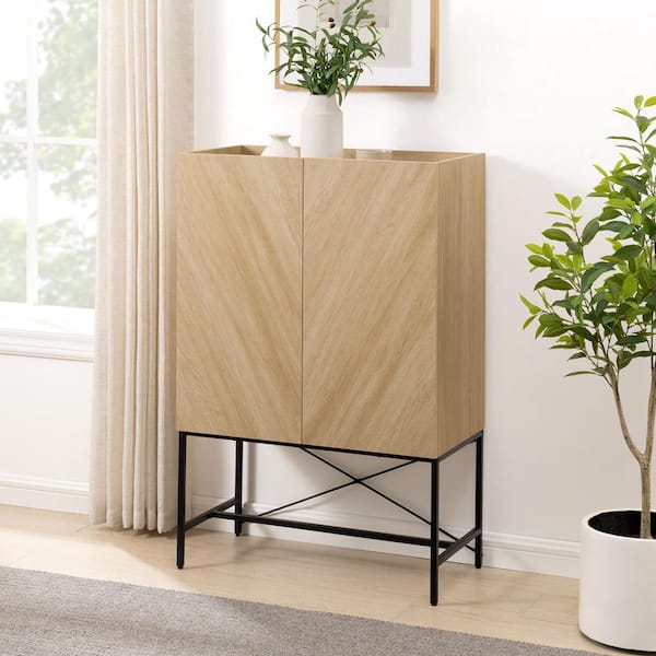 Walker Edison Furniture Company Coastal Oak Wood Modern Accent Cabinet with Metal Legs