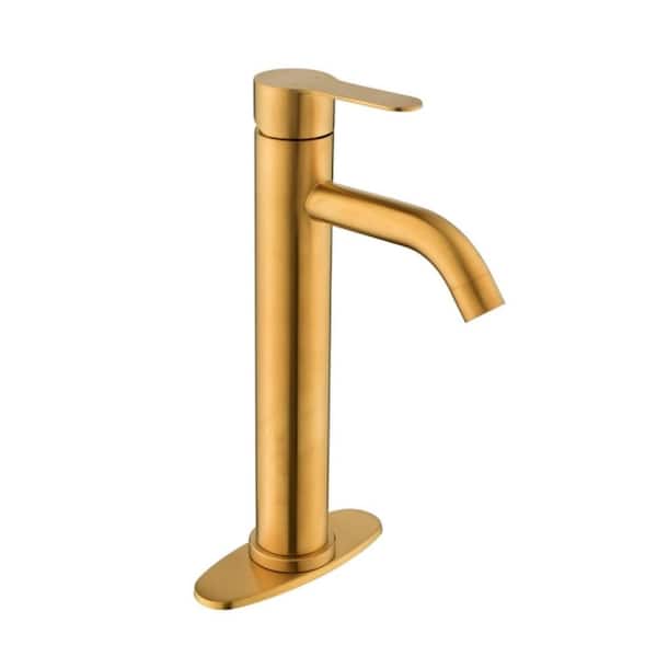 Single Handle ‎Deck Mount Waterfall Spout Bathroom Faucet 1 or 3 Hole in Brushed Gold for Bathroom Vanity Sink Faucet