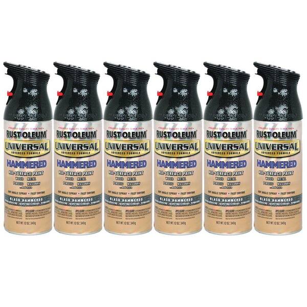 Rust-Oleum Universal 12 oz. Gloss Black Hammered Spray Paint (6-Pack)-DISCONTINUED