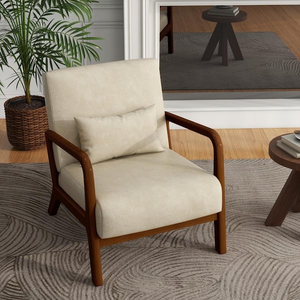 Uixe Cream Faux Leather Upholstered Accent Arm Chair with Uixe Cream Faux Leather Upholstered Accent Arm Chair with