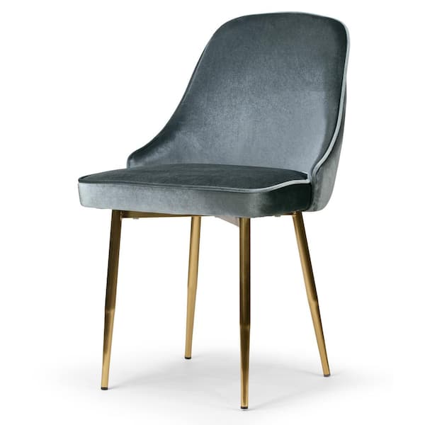 Set of 2 Alpha Blue-Grey Velvet Chair with Brushed Golden Steel Legs Set of 2 Alpha Blue-Grey Velvet Chair with Brushed Golden Steel Legs