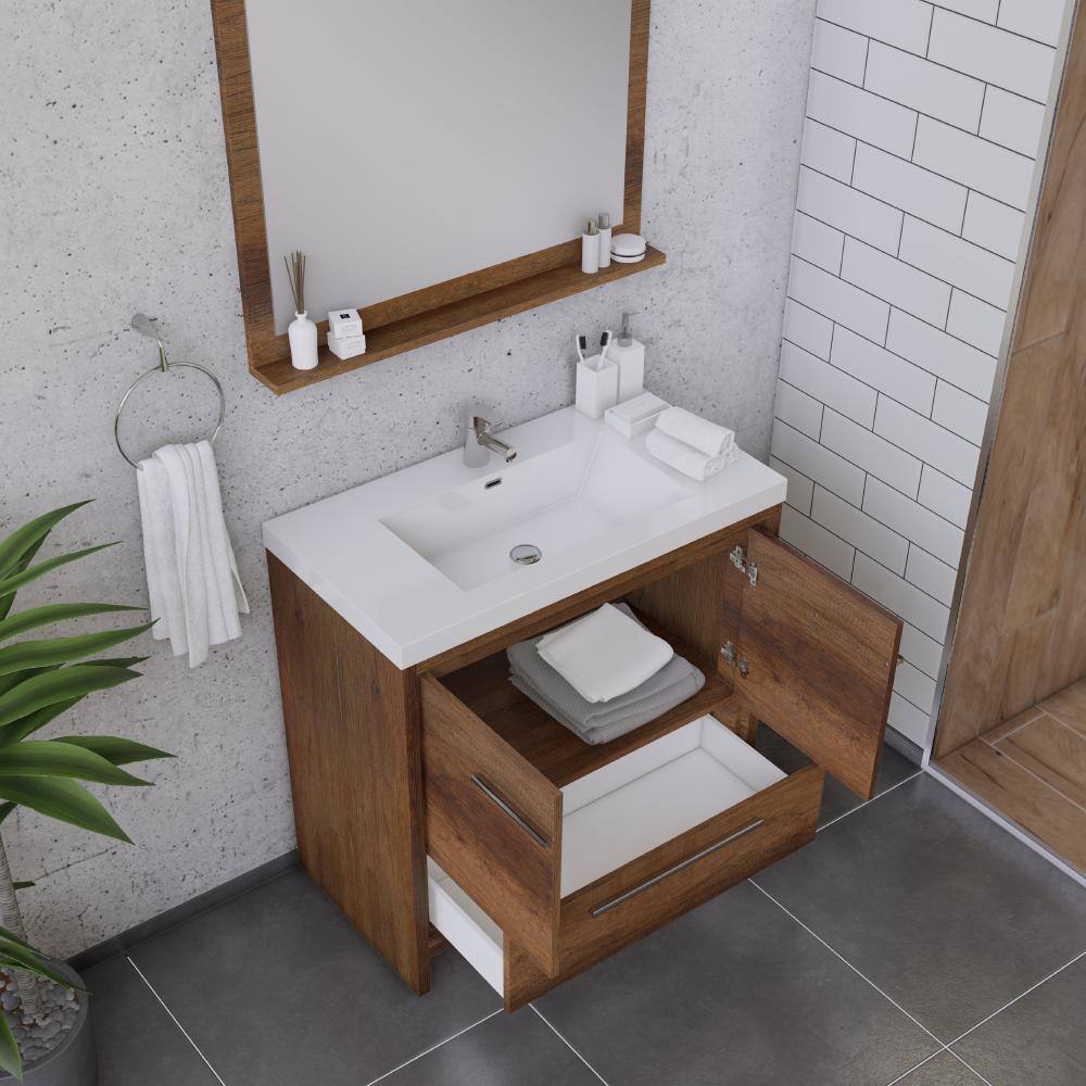 Rosewood Brown 36" Freestanding MDF Bathroom Vanity with White Acrylic Sink