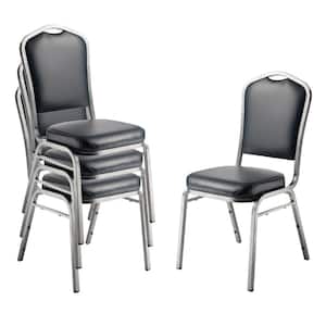 9300-Series Midnight Blue Seat / Silver Vein Frame Deluxe Vinyl Upholstered Stack Chair (4-Pack)