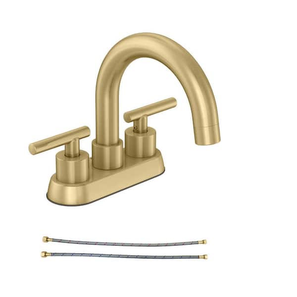 PRIVATE BRAND UNBRANDED Cartway 4 in. Centerset 2-Handle High-Arc Bathroom Faucet in Matte Gold