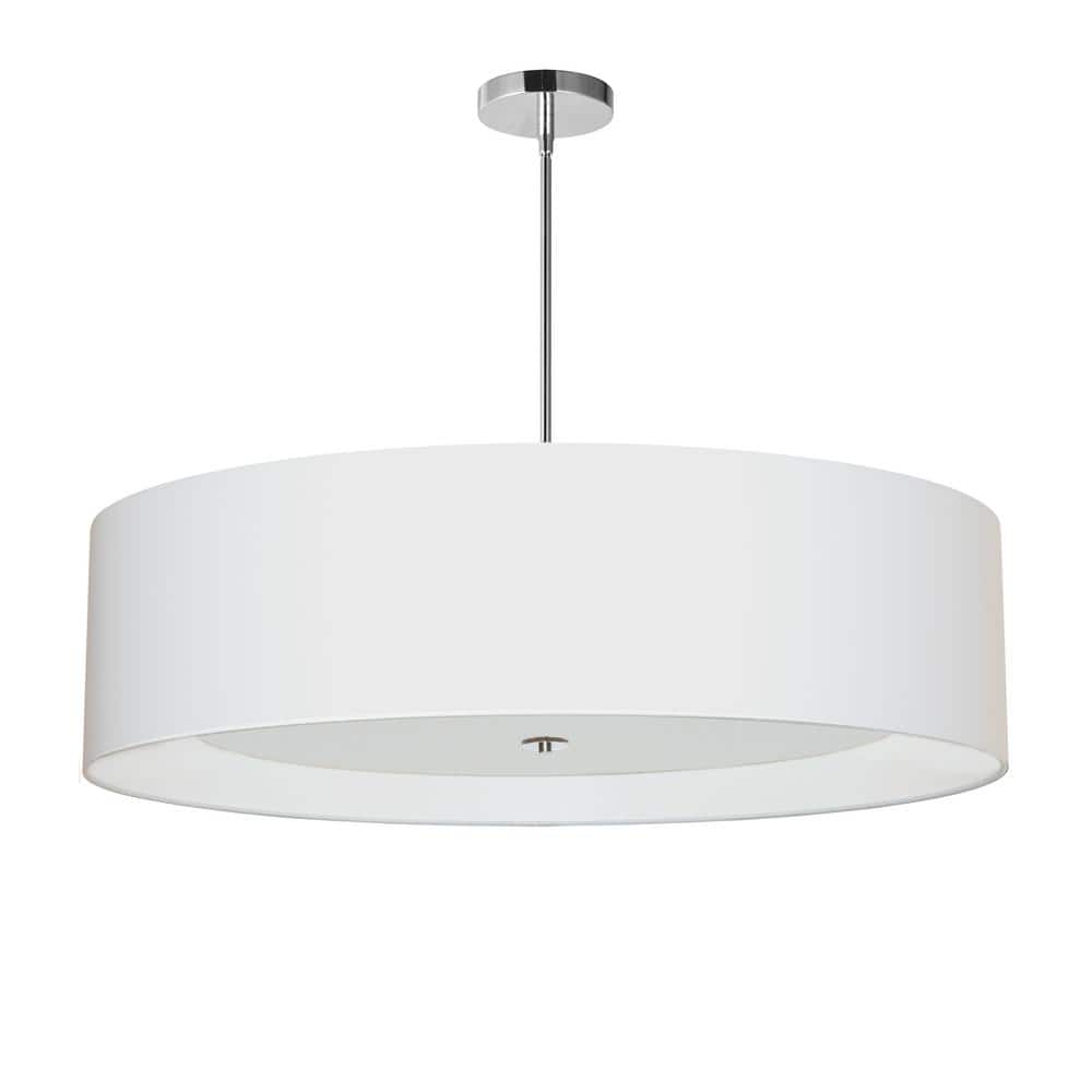 Helena 34" Chrome Modern Drum Pendant with White Shade