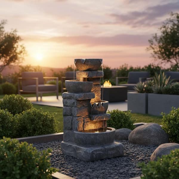 Teamson Home Outdoor Zen Garden 33 in. Stone-Texture Polyresin