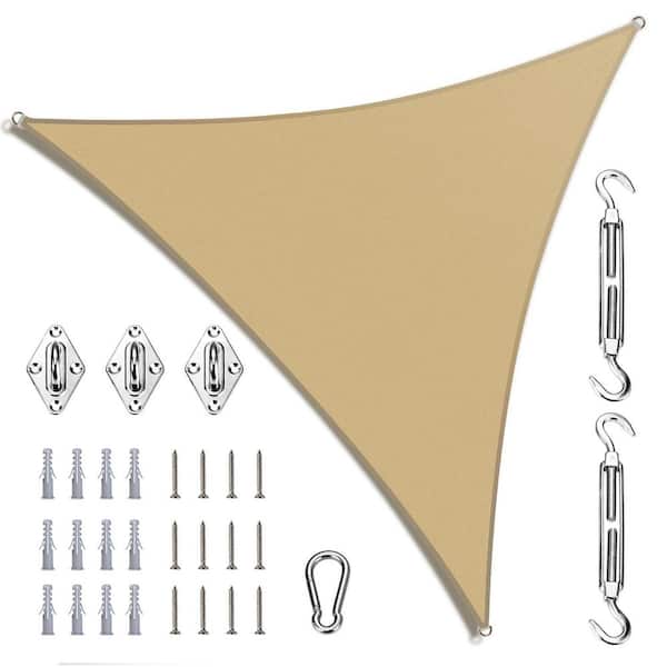 22 ft. x 22 ft. x 22 ft. Triangle Sun Shade Sail with Hardware Kit-Sand Beige