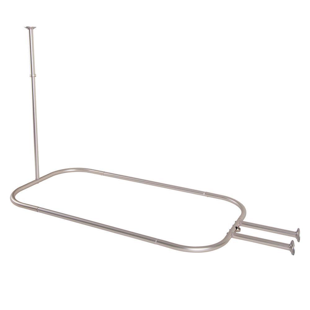 Extra Large Nickel Aluminum Oval Shower Rod with White Curtain