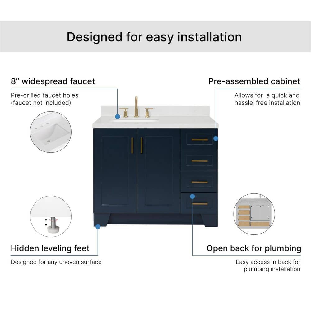 Midnight Blue 42" Single Bathroom Vanity with Quartz Top