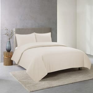 Perfectly Cotton 3-Piece Ivory Solid Cotton Full/Queen Duvet Set