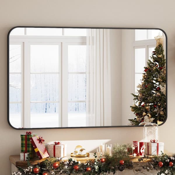 30 in. W x 48 in. H Rectangular Framed Black Wall Mirror