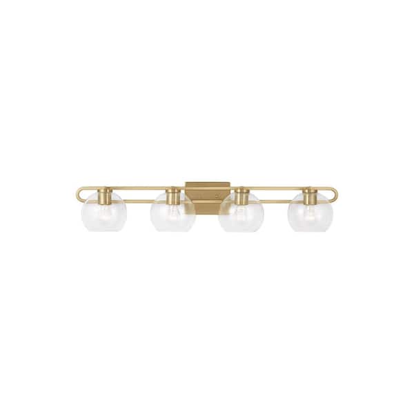 Codyn 40 in. 4-Light Satin Brass Vanity Light with Clear Glass Shades