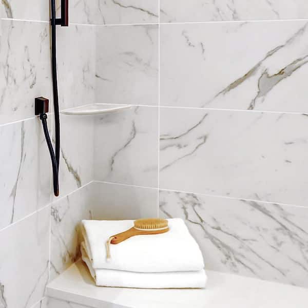 Jeffrey Court Daybreak White 7 625 In, Add Shelves To Existing Tile Shower