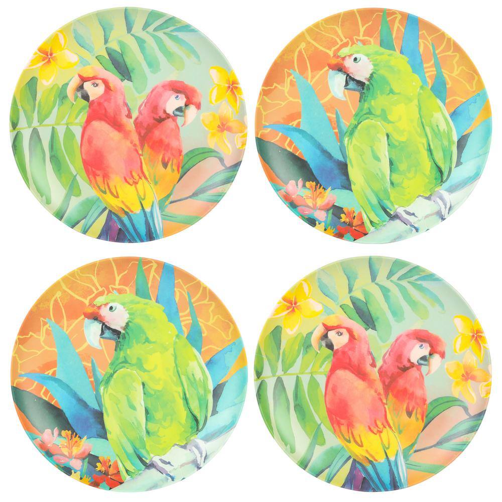 Laurie Gates Tropical Parrots 12 Piece Colorful Melamine Dinnerware Set
