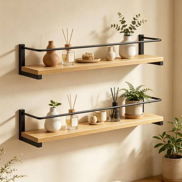 15.78 in. x 3.7 in. x 2.7 in. Wall Mounted Rustic Wood Spice Rack for Over the Stove and Kitchen Wall (2-Pack)