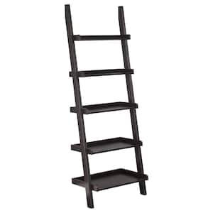 72 in. Cappuccino Wood 5-shelf Ladder Bookcase with Open Back