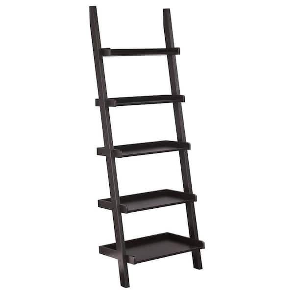 Coaster 72 in. Cappuccino Wood 5-shelf Ladder Bookcase with Open Back