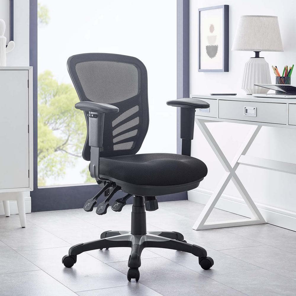 Black Mesh and Fabric Swivel Office Chair with Adjustable Arms