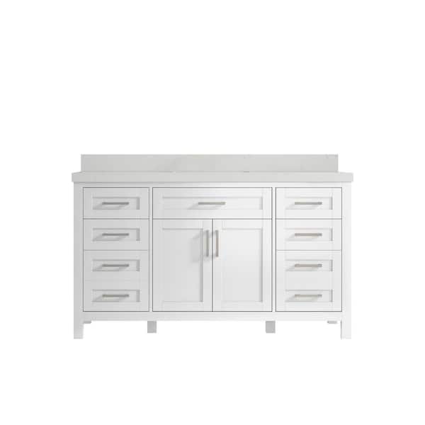 Willow Collections Cambridge 60 in. W x 22 in. D x 36 in. H Single Sink Bath Vanity in White with 2 in. Carrara Quartz Top