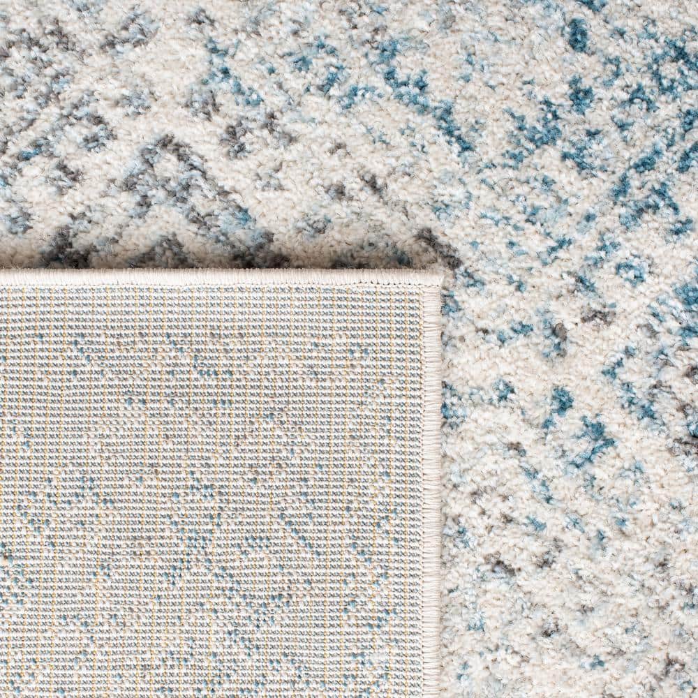 Ivory and Turquoise Geometric Hand-Knotted Runner Rug