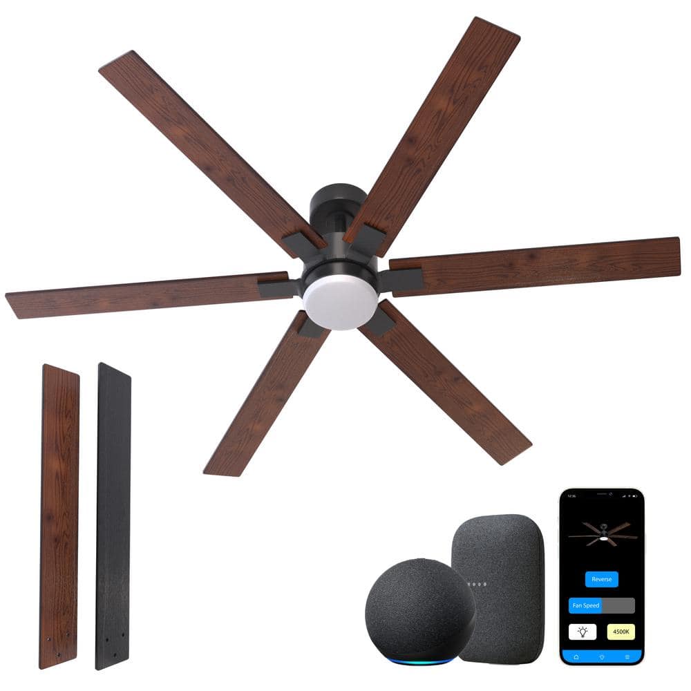 60 in. LED Smart 6-Blade Reversible Ceiling Fan and Light Kit(Works with Tuya Smart,Alexa and Google Assistant) - Walnut -  ProMounts, OHCF04-WT