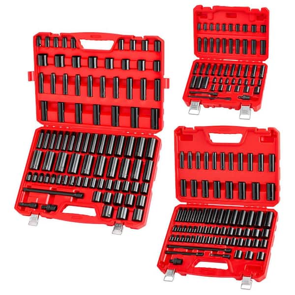 210-Piece Impact Socket Set, 1/4,3/8,1/2 in. SAE (3/16 to 1-1/4 in. ) and Metric (4-32 mm), Cr-V Steel, with Extensions