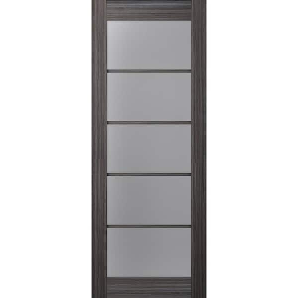 Belldinni Paola 5-Lite 18 in. x 96 in. No Bore Frosted Glass Gray Oak Wood Solid Composite Core Interior Door Slab