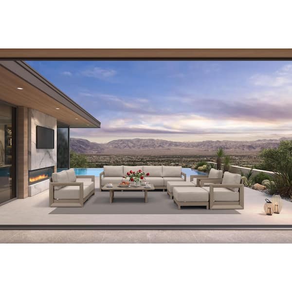 11 Pieces Patio Conversation Sets All Weather Outdoor Couch Sectional Set with Cushion Conversation Set Khaki