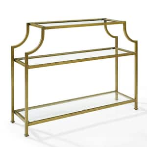 Aimee 43 in. Gold Standard Rectangle Glass Console Table with Storage