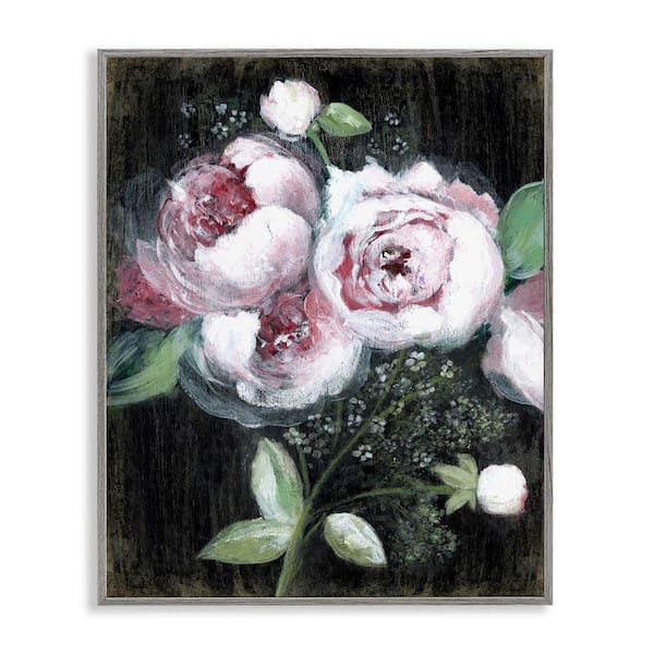 Stupell Industries Moody Roses on Black by Janet Tava Gray Framed Nature Giclee Art Print 20 in. x 16 in.
