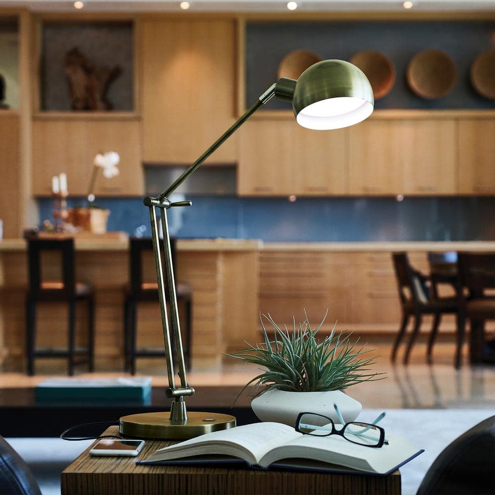 Antique Brass Adjustable LED Desk Lamp with Touch Control