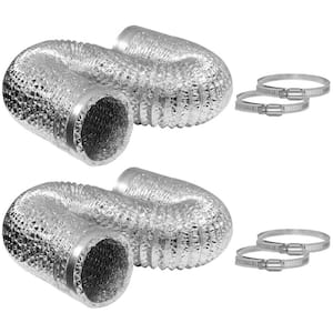 4 in. x 25 ft. Aluminum Flexible Dryer Vent Hose with 2 Clamps for HVAC Ventilation (2-Pack)