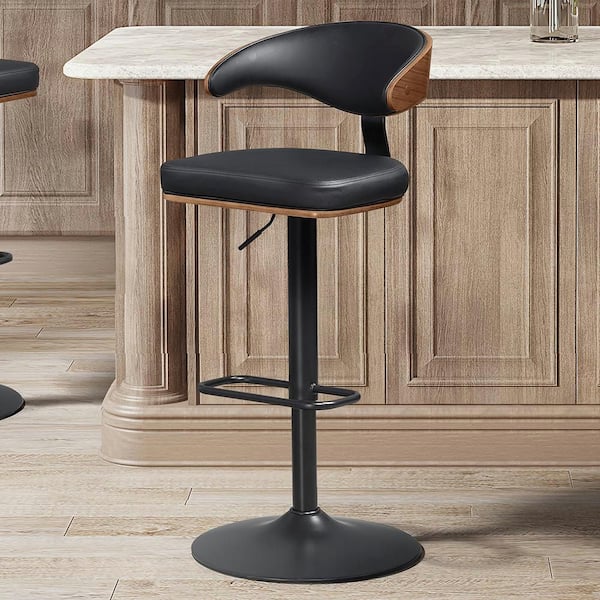Iva 24.8 in Height Black Faux Leather Swivel Barstool with Metal Frame