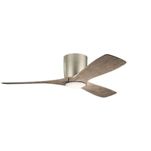 Volos 48 in. Integrated LED Indoor Brushed Nickel Flush Mount Ceiling Fan with Light Kit and Wall Control